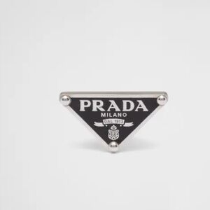 Prada stamped Silver & black Triangle Logo Pendant/ charm/ zipper pull - New